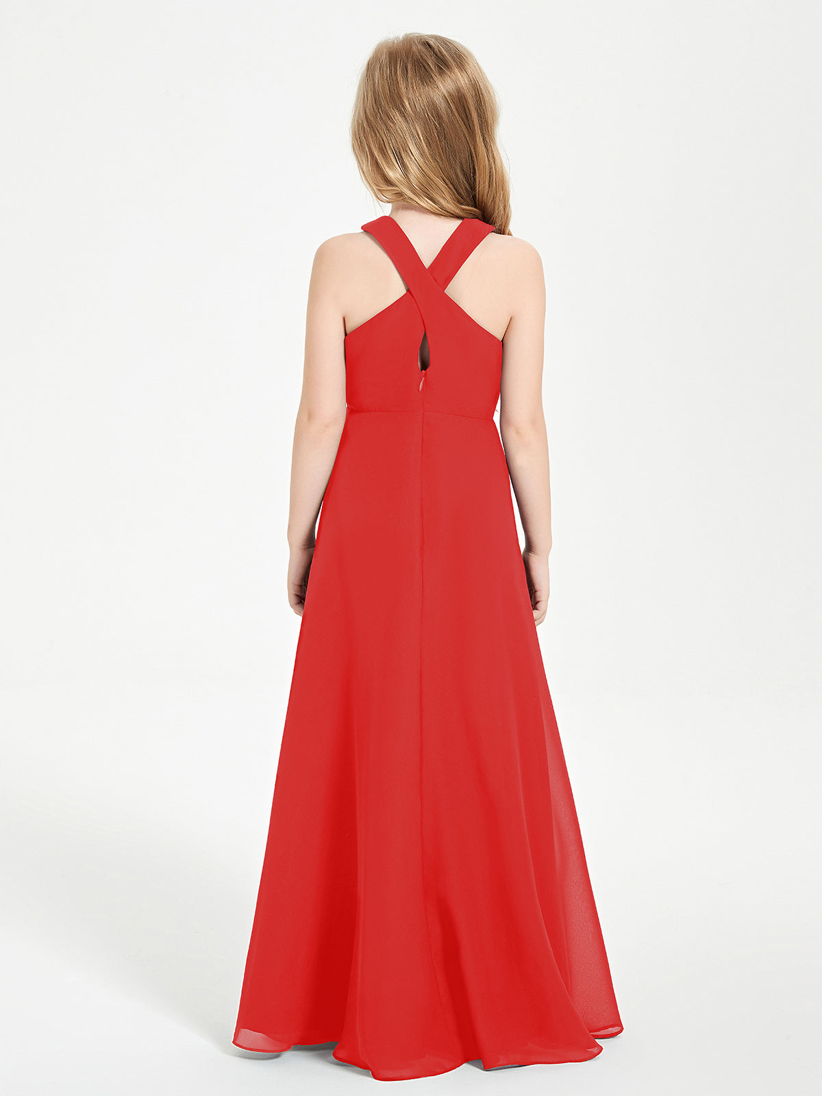 Grecian Neckline Long Dresses for Junior Bridesmaids Red